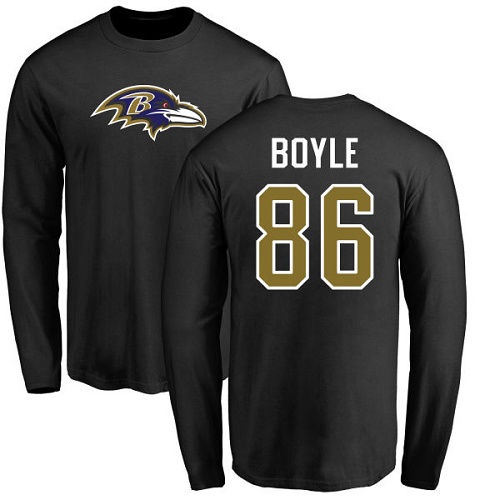 Men Baltimore Ravens Black Nick Boyle Name and Number Logo NFL Football #86 Long Sleeve T Shirt